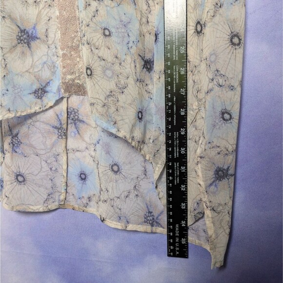 One September Blue Sequin Trim Tunic Top Size XS Festival Artistic Boho Flowy - Picture 5 of 9